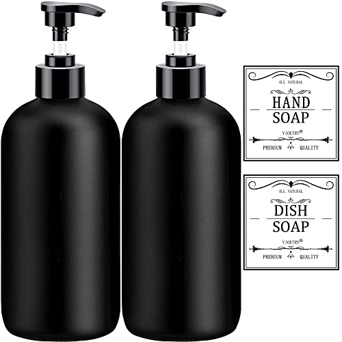 x Lent Clear Soap Dispenser with Rust Proof Pump, Waterproof Labels (2 Pack,16 oz), Soap Dispenser Bathroom, Plastic Hand Soap/Dish Soap Dispenser for