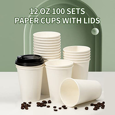 Comfy Package [50 Sets] 12 oz. Clear Plastic Cups with Flat Lids