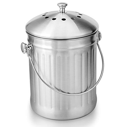 Compost Rite Stainless Steel Compost Bin for Kitchen - 1.3 Gallon, Indoor  Countertop Compost Bin, Kitchen Compost Bucket with Lid & Carrying Handle